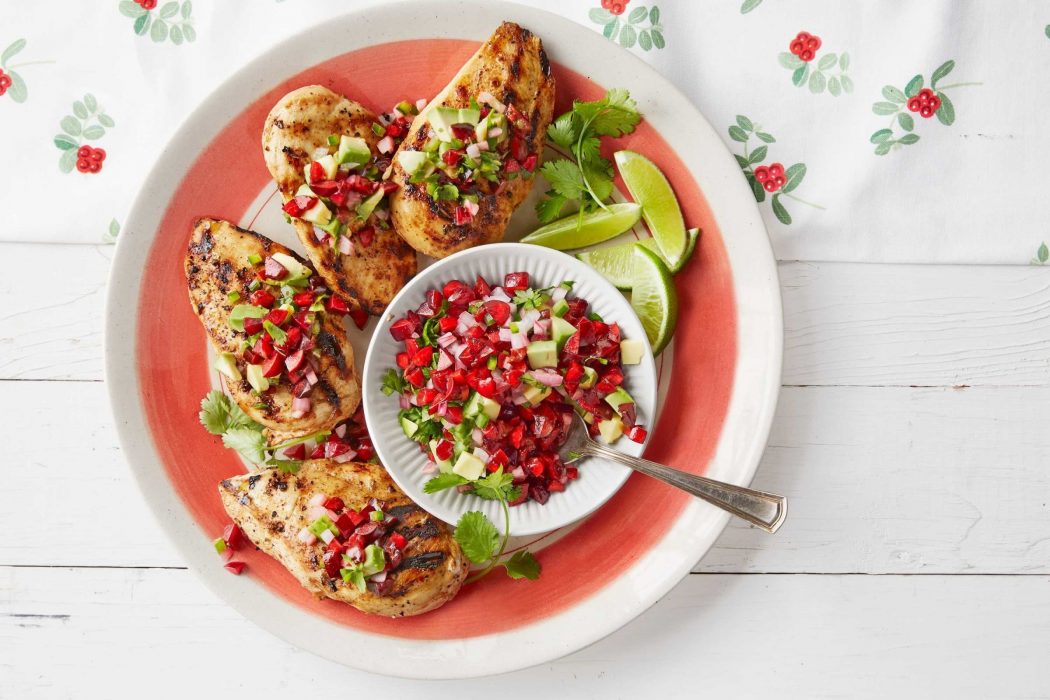 Low Carb Recipes - Chili-Garlic Grilled Chicken with Avocado-Cherry Salsa